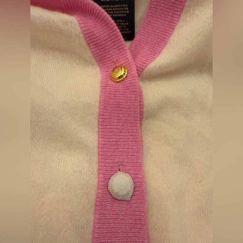 Charter Club White Cardigan with Pink Trim - Picture 6 of 9